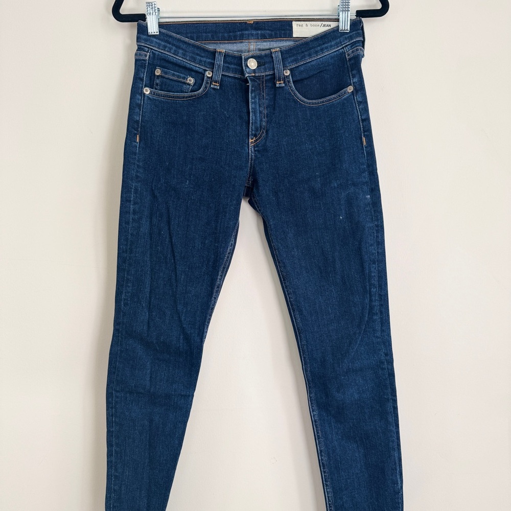 Rag & Bone Blue Skinny Jeans with Contrast Stitching